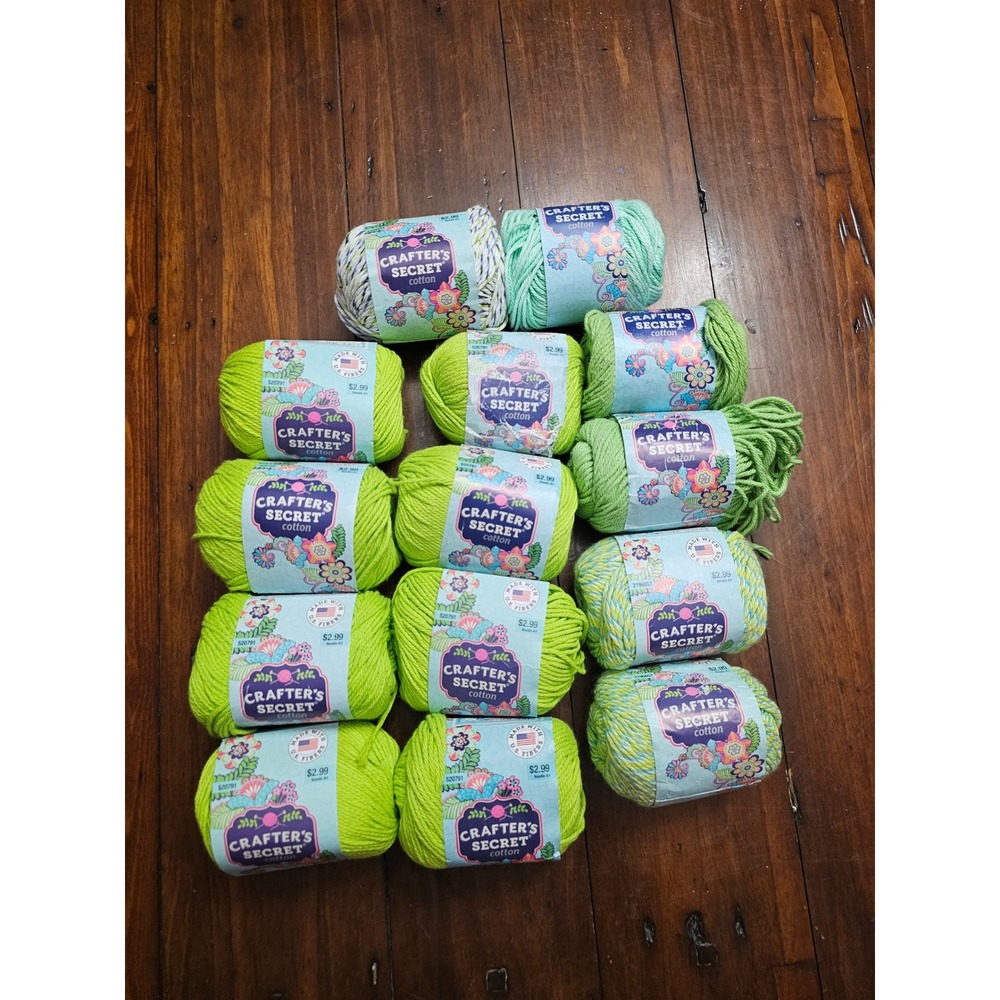 Crafter's Secret Cotton Yarn Lot 14 Skeins Lime & Lemon Lime Twist Worsted 4